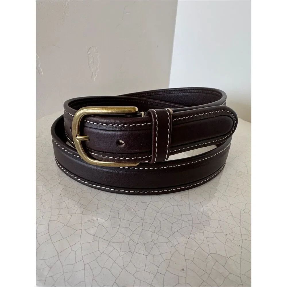 L.L. BEAN Genuine Leather Brown Belt Solid Brass Buckle Classic Men’s Size 40